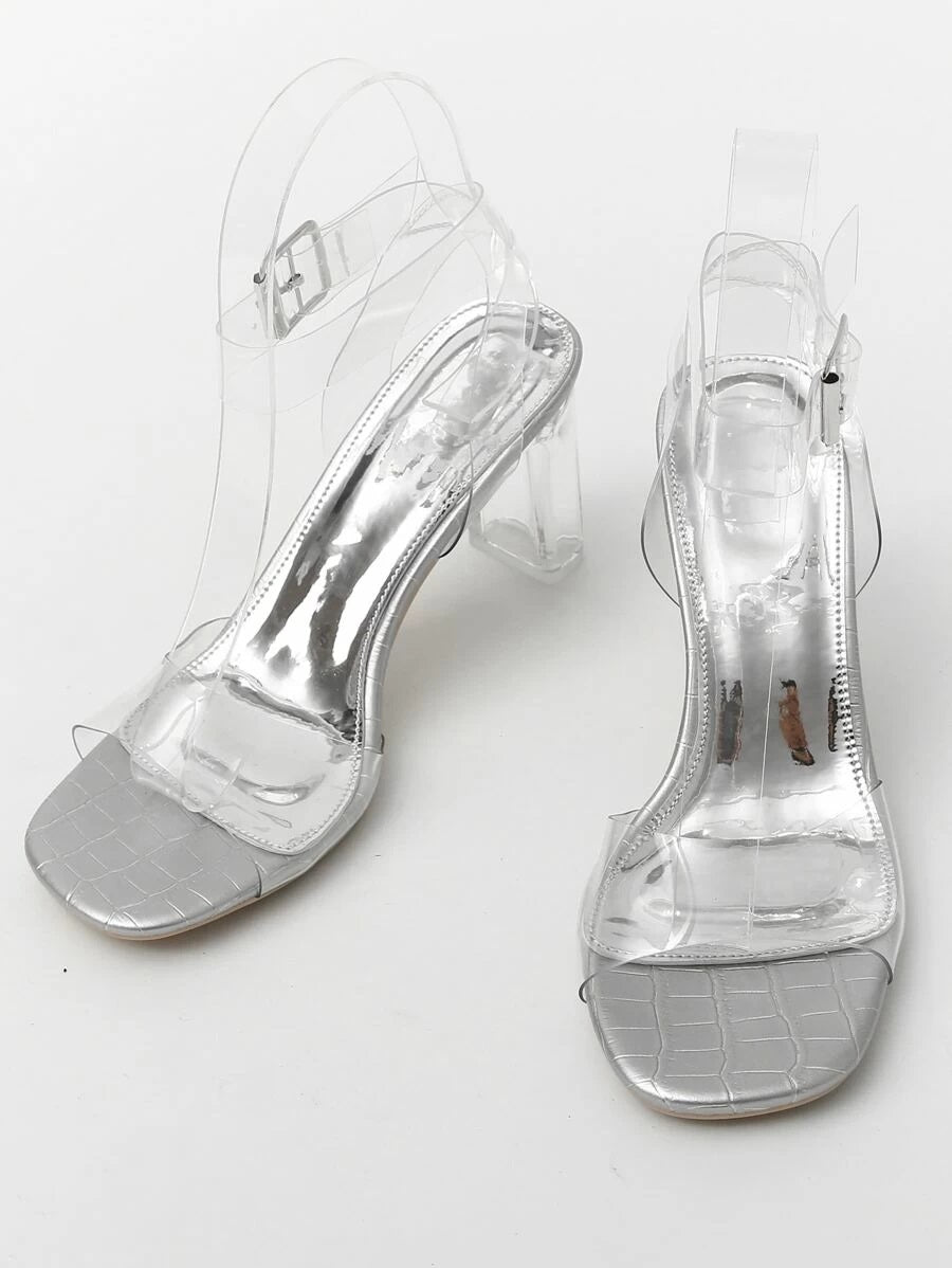 CM-SHS421820 Women Elegant Seoul Style Clear Ankle Strap Heels - Silver