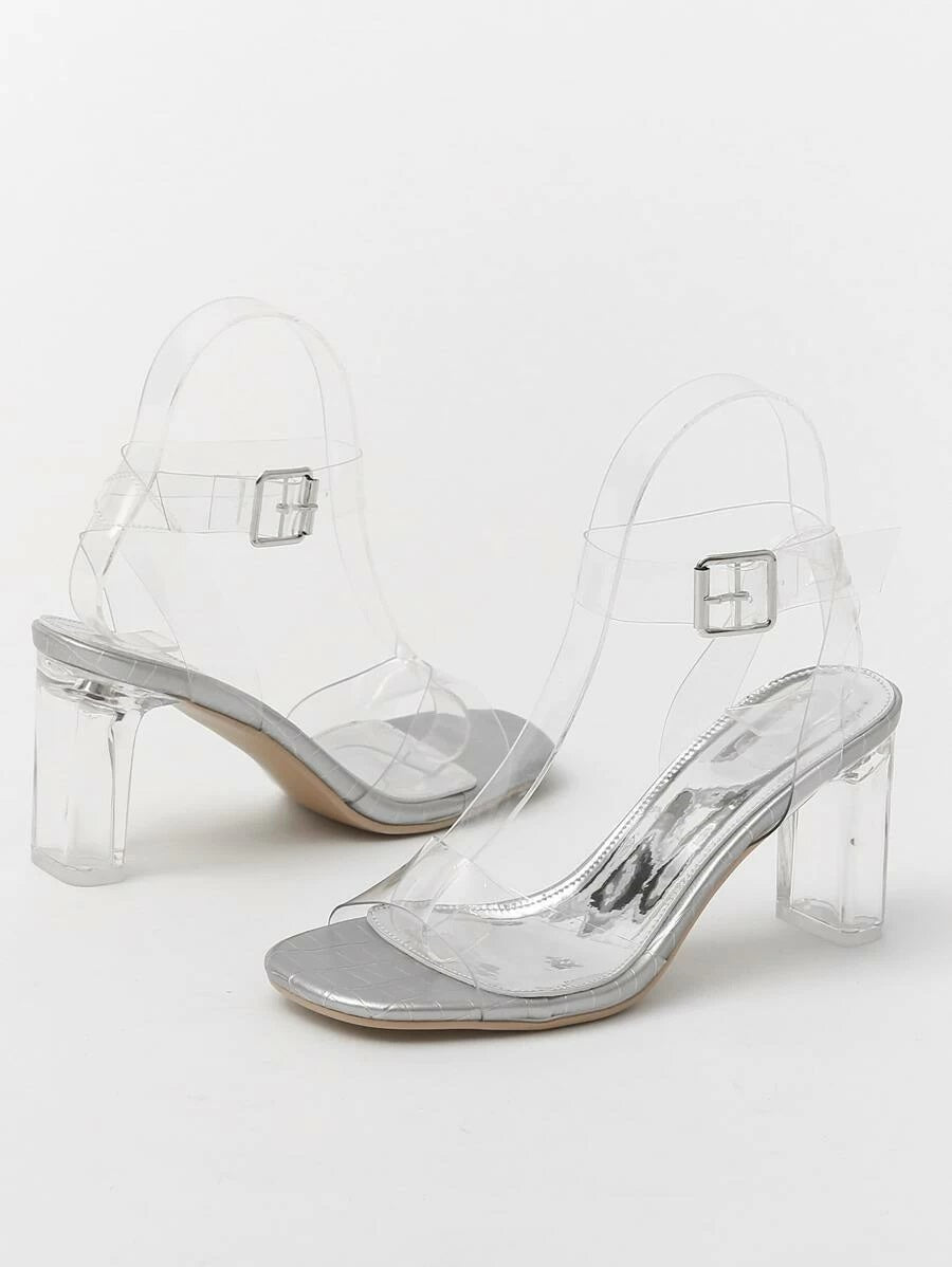 CM-SHS421820 Women Elegant Seoul Style Clear Ankle Strap Heels - Silver