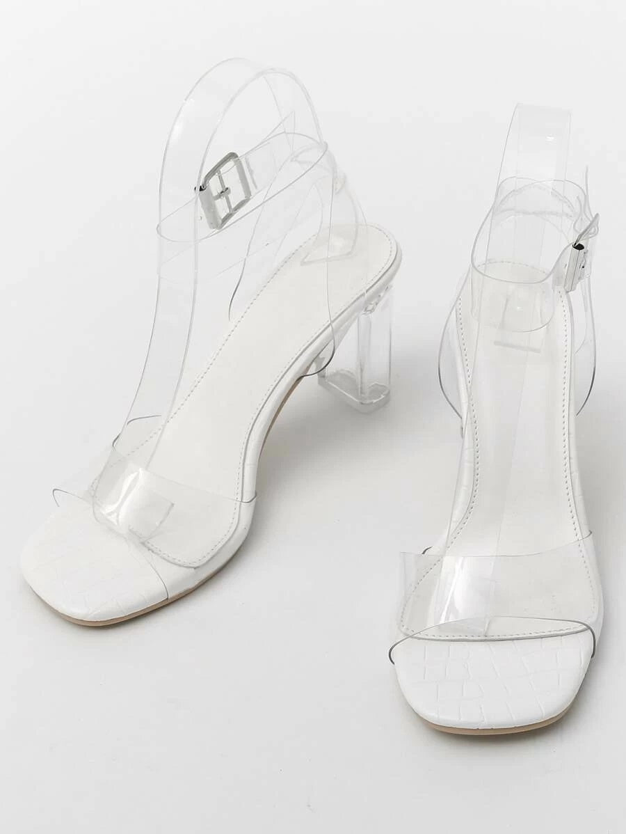 CM-SHS421447 Women Elegant Seoul Style Clear Ankle Strap Heels - White