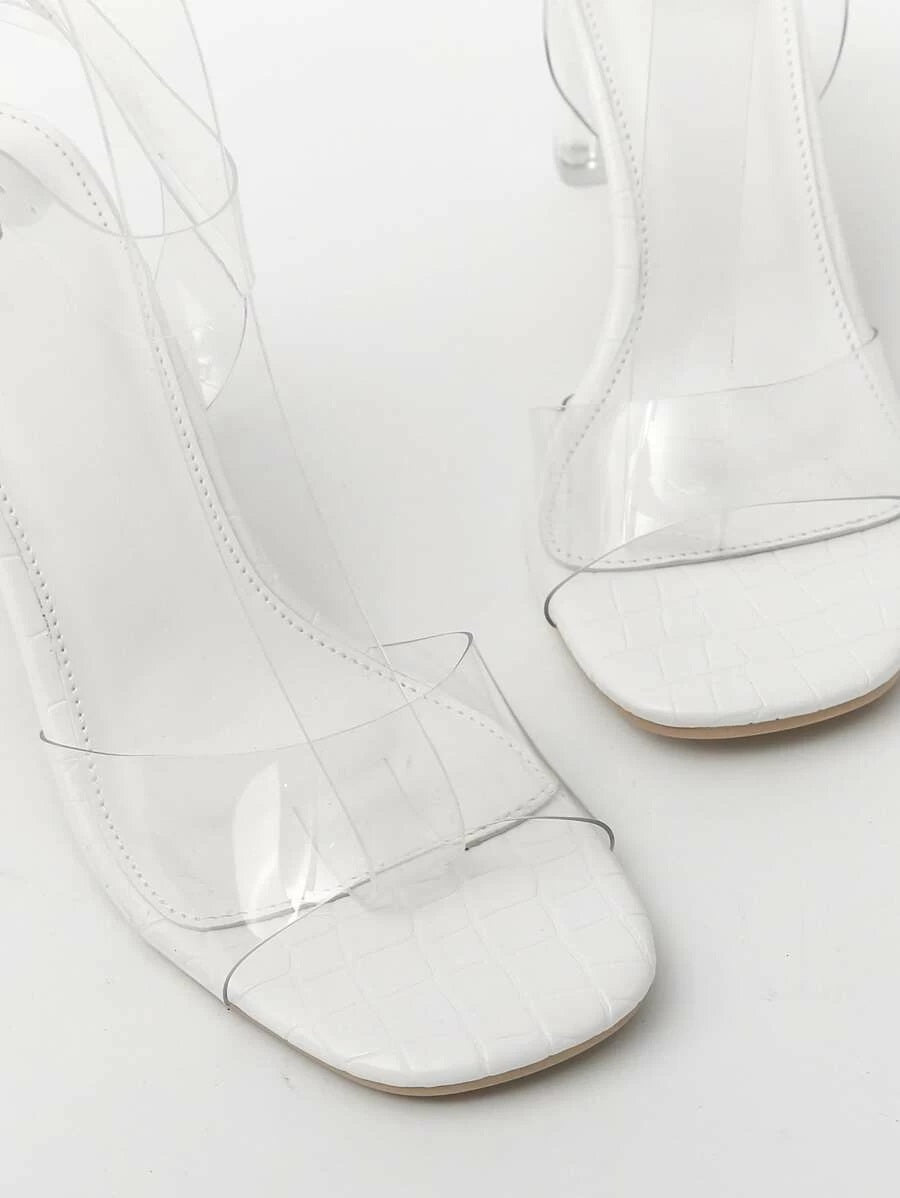 CM-SHS421447 Women Elegant Seoul Style Clear Ankle Strap Heels - White