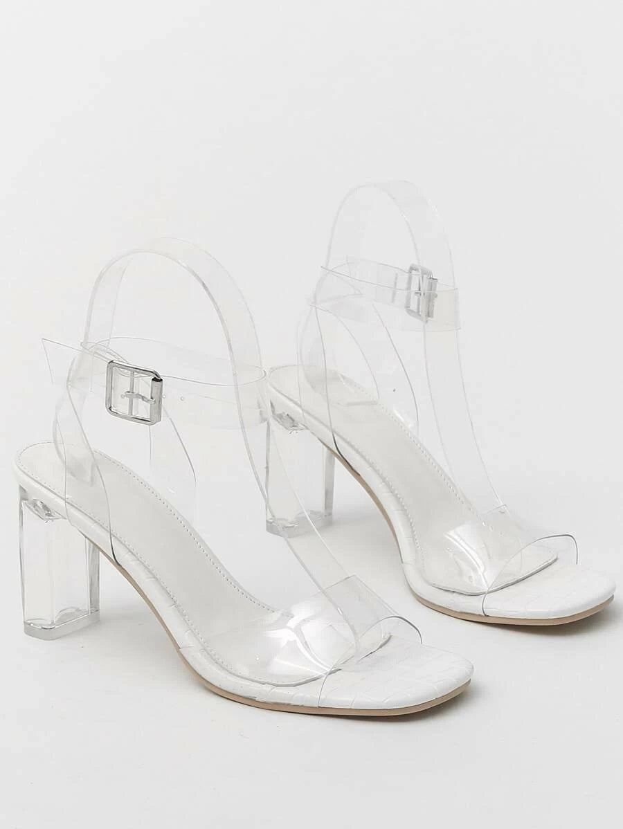 CM-SHS421447 Women Elegant Seoul Style Clear Ankle Strap Heels - White