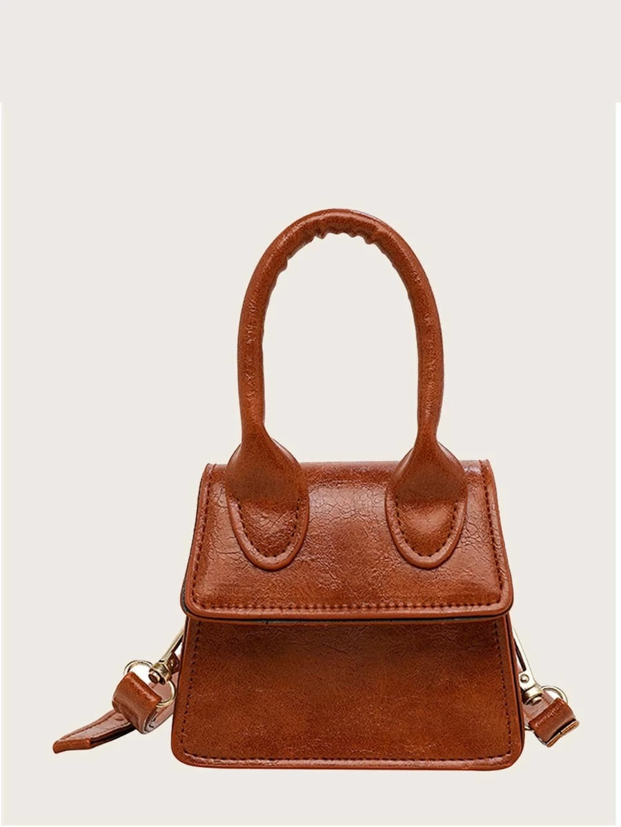 CM-BGS417220 Women Trendy Seoul Style Mini Flap Satchel Bag - Brown