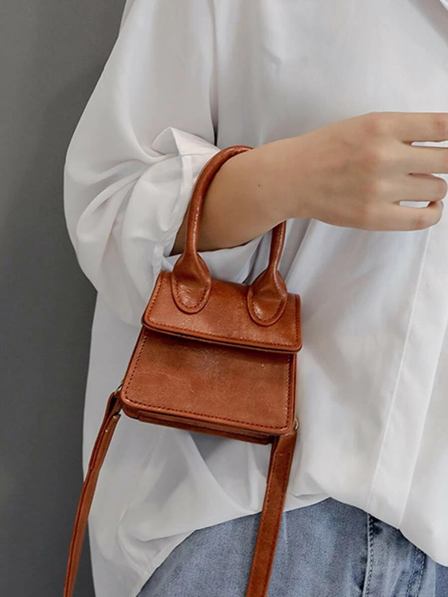CM-BGS417220 Women Trendy Seoul Style Mini Flap Satchel Bag - Brown