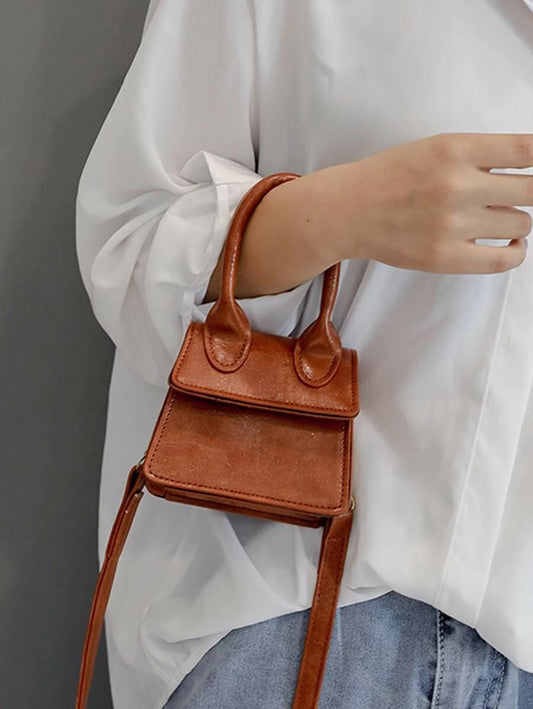 CM-BGS417220 Women Trendy Seoul Style Mini Flap Satchel Bag - Brown