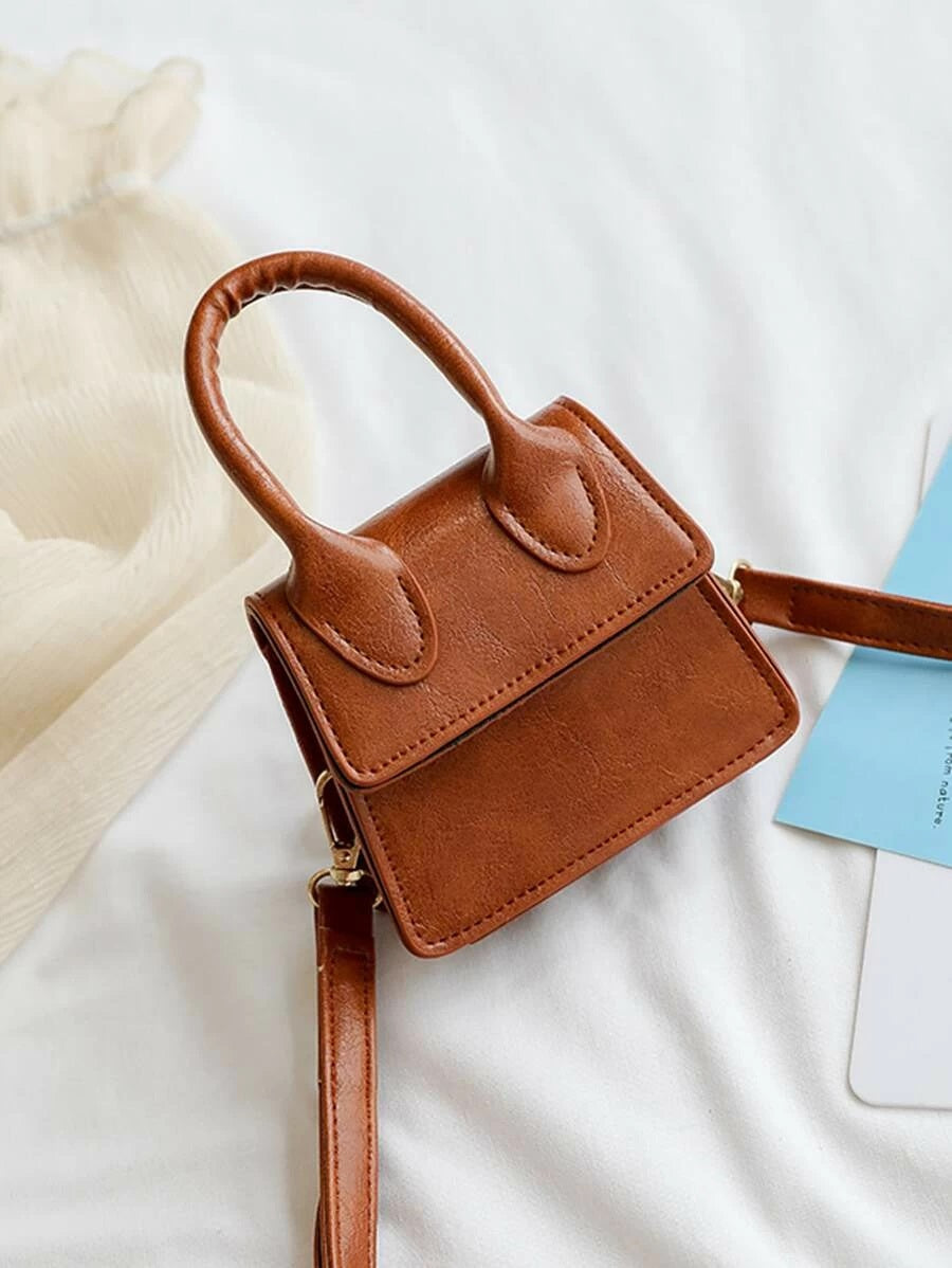 CM-BGS417220 Women Trendy Seoul Style Mini Flap Satchel Bag - Brown
