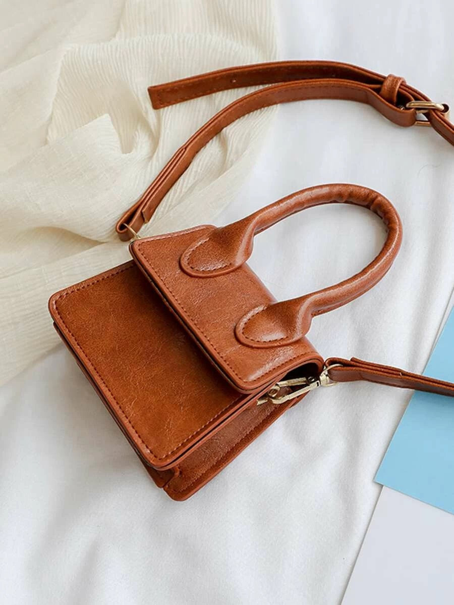 CM-BGS417220 Women Trendy Seoul Style Mini Flap Satchel Bag - Brown