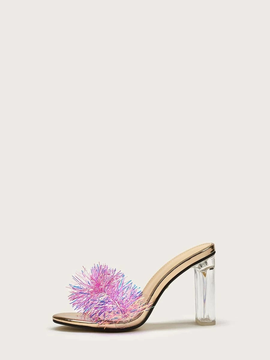CM-SHS421359 Women Elegant Seoul Style Open Toe Colorblock Chunky Heeled Mules