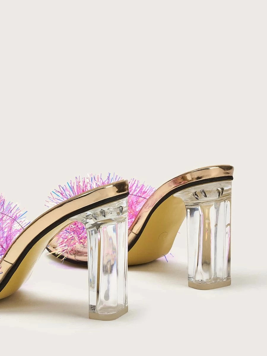 CM-SHS421359 Women Elegant Seoul Style Open Toe Colorblock Chunky Heeled Mules