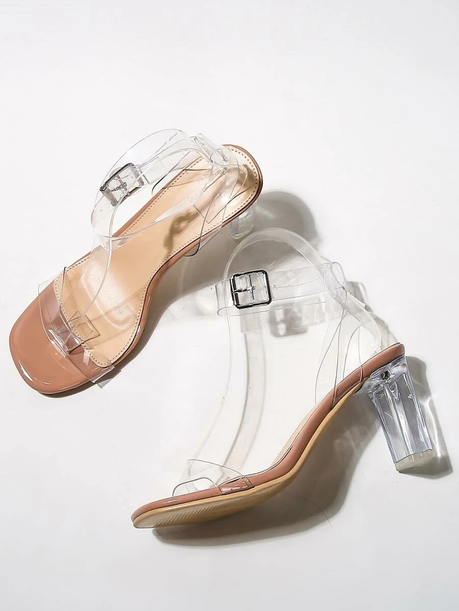 CM-SHS421711 Women Elegant Seoul Style Open Toe Clear Ankle Strap Heels - Pink