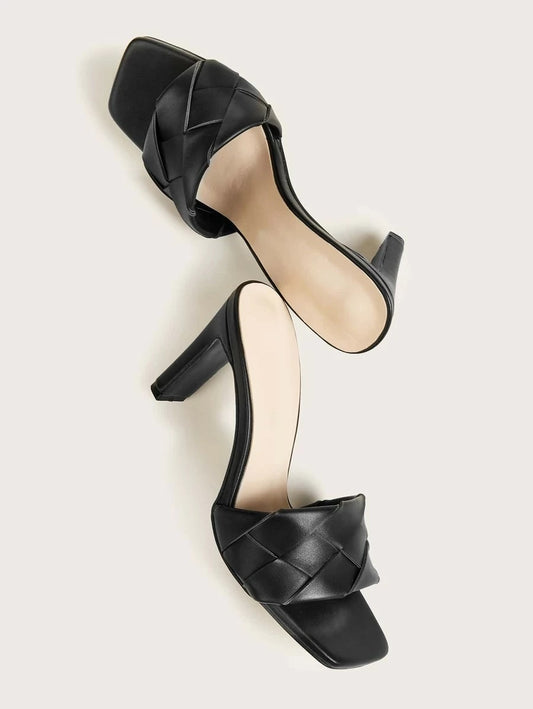 CM-SHS417984 Women Trendy Classic Style Braided Open Toe Heeled Mules - Black