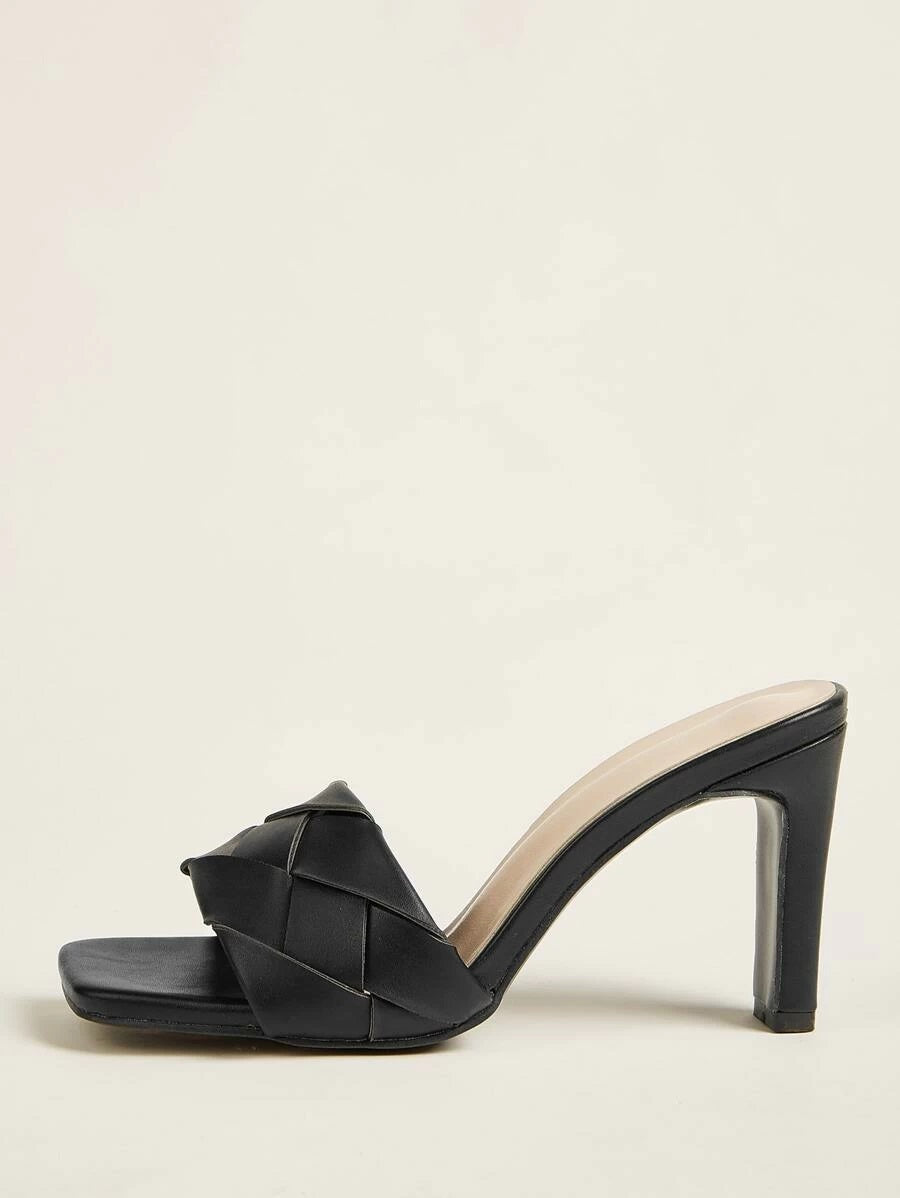 CM-SHS417984 Women Trendy Classic Style Braided Open Toe Heeled Mules - Black