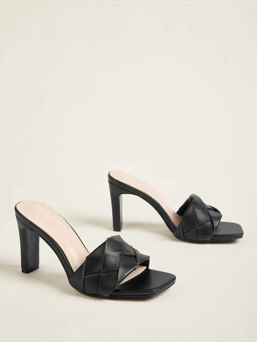 CM-SHS417984 Women Trendy Classic Style Braided Open Toe Heeled Mules - Black