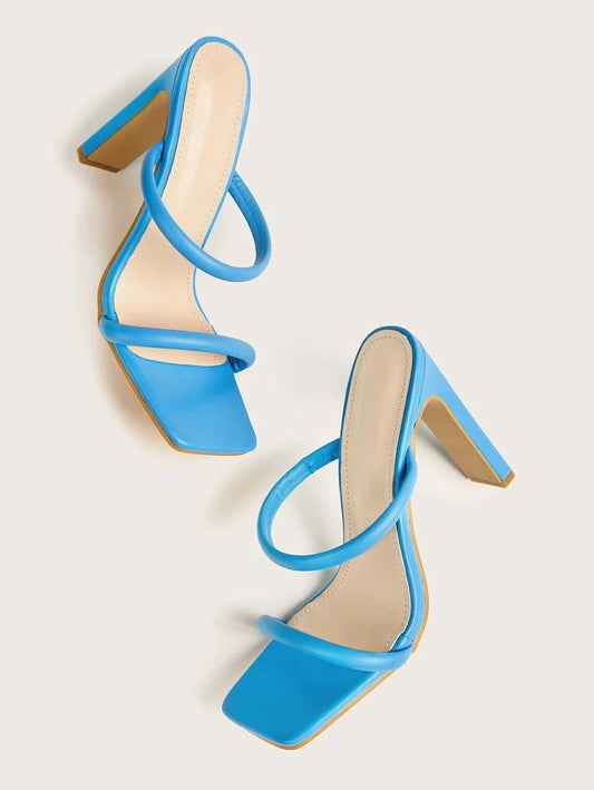 CM-SHS417718 Women Trendy Seoul Style Open Toe Chunky Heeled Mules - Blue