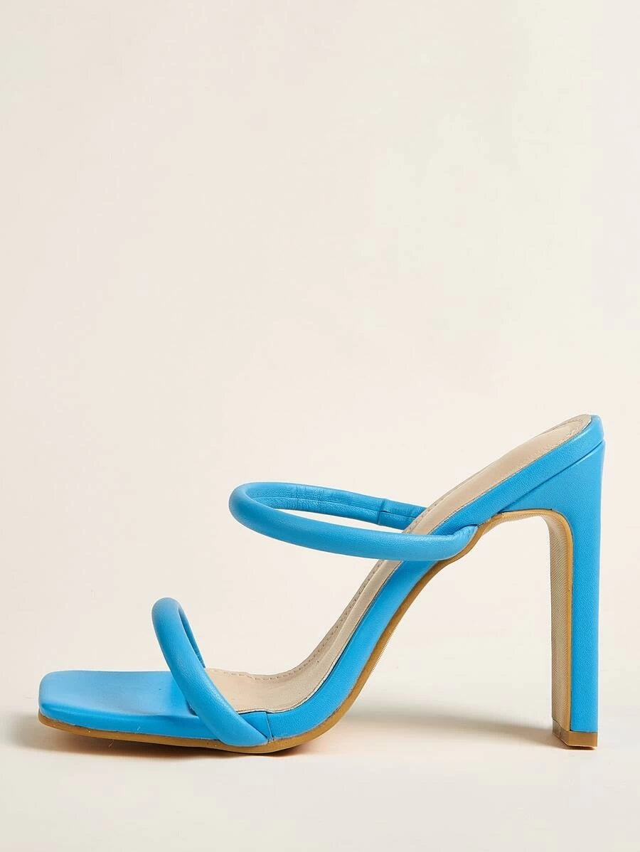 CM-SHS417718 Women Trendy Seoul Style Open Toe Chunky Heeled Mules - Blue