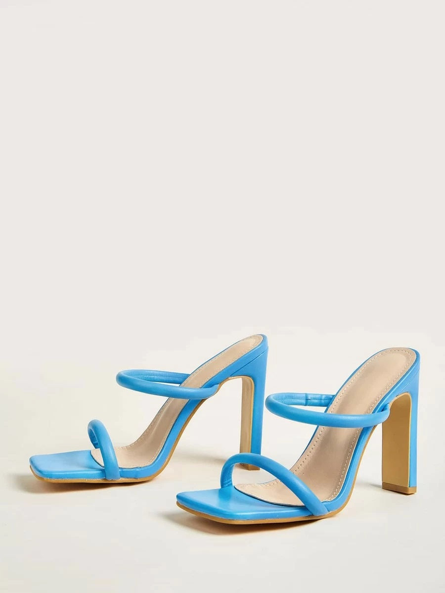CM-SHS417718 Women Trendy Seoul Style Open Toe Chunky Heeled Mules - Blue