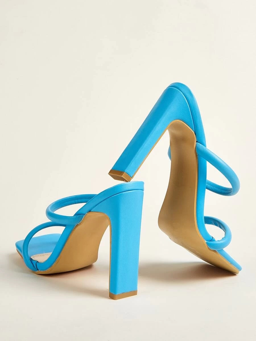 CM-SHS417718 Women Trendy Seoul Style Open Toe Chunky Heeled Mules - Blue