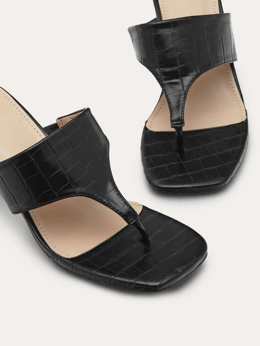CM-SHS423762 Women Casual Seoul Style Toe Post Croc Embossed Chunky Heeled Mules