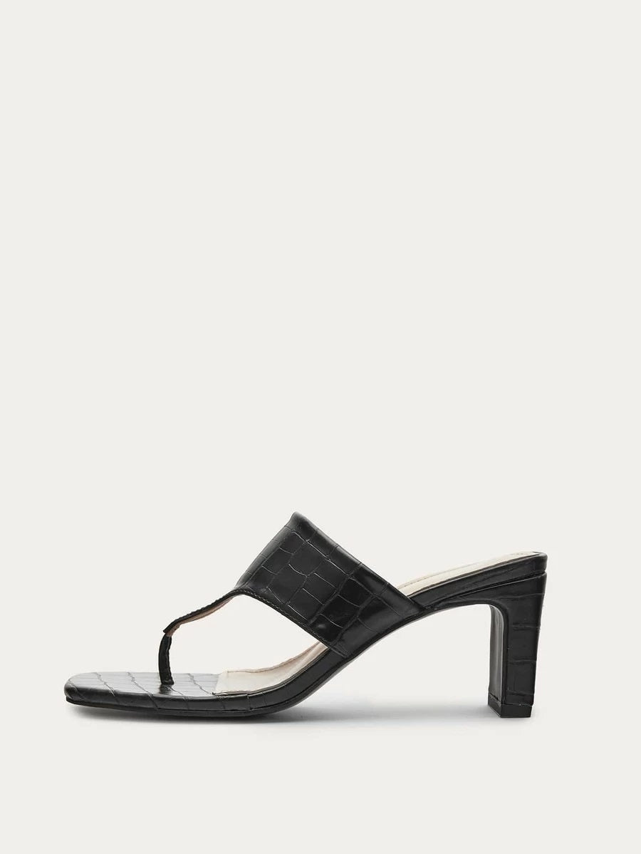 CM-SHS423762 Women Casual Seoul Style Toe Post Croc Embossed Chunky Heeled Mules