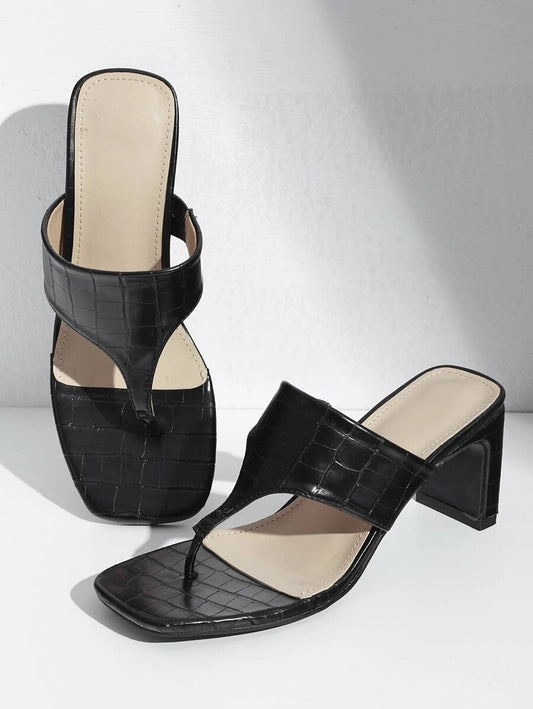 CM-SHS423762 Women Casual Seoul Style Toe Post Croc Embossed Chunky Heeled Mules