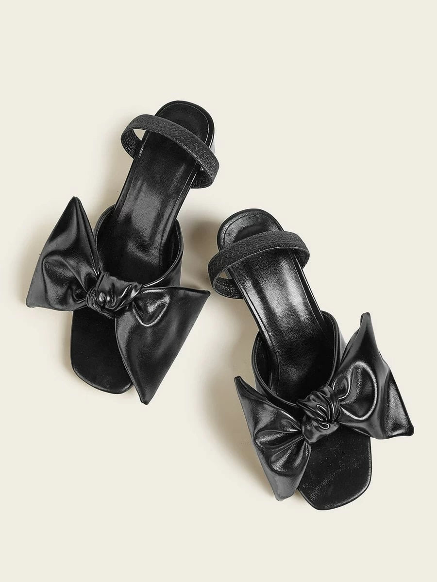 CM-SHS423662 Women Elegant Seoul Style Bow Decor Block Heeled Mules - Black