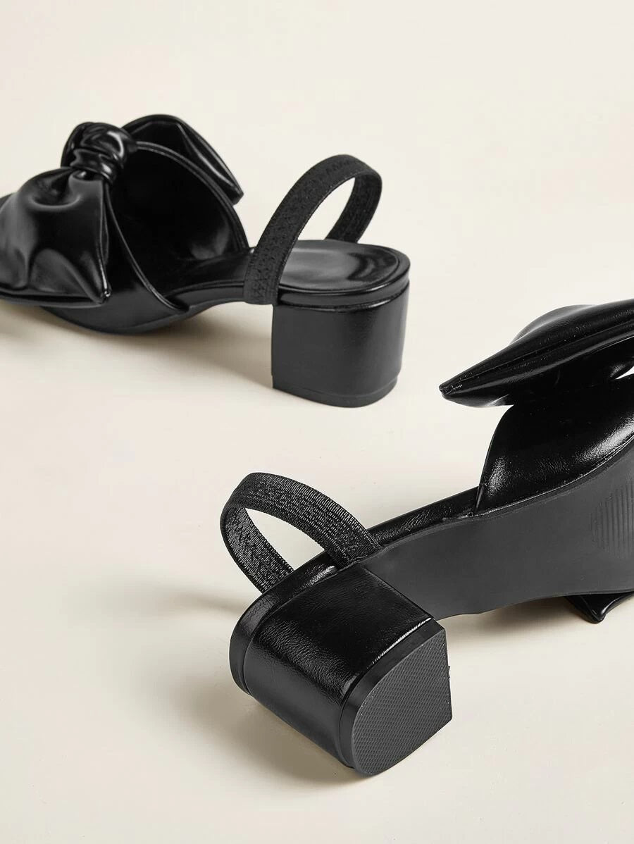 CM-SHS423662 Women Elegant Seoul Style Bow Decor Block Heeled Mules - Black