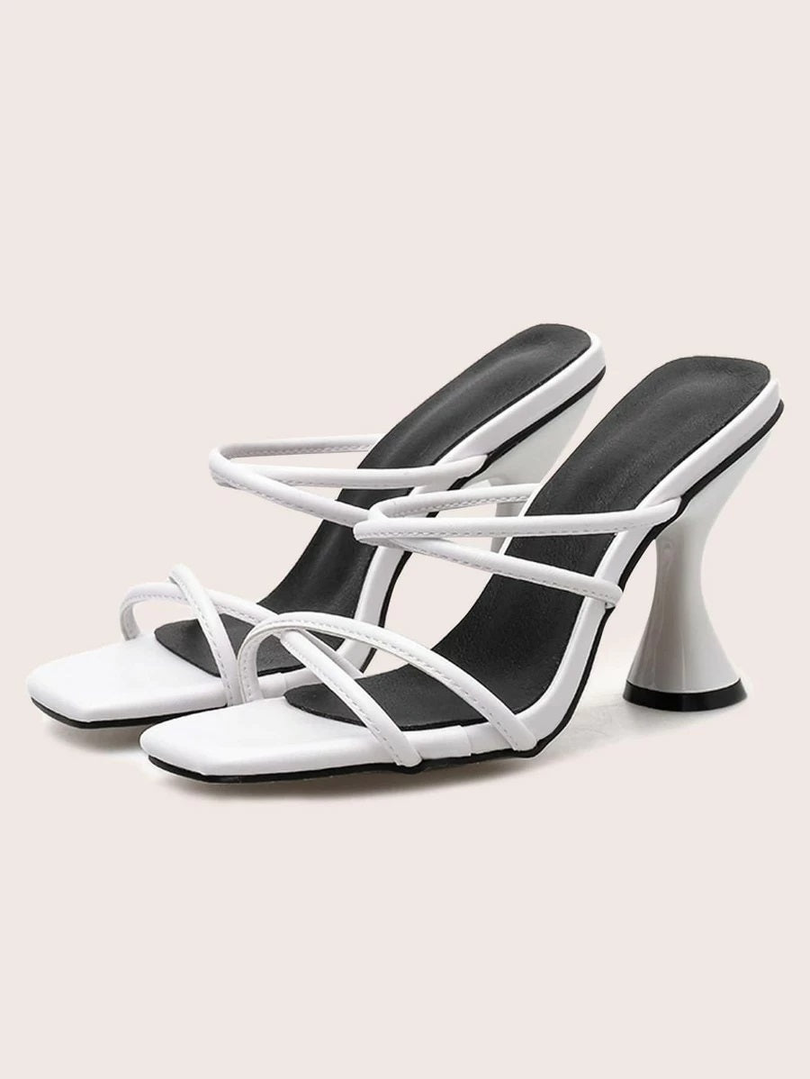 CM-SHS423061 Women Elegant Seoul Style Criss Cross Heeled Mules - White