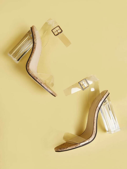 CM-SHS424827 Women Elegant Seoul Style Clear Two Part Chunky Heels - Beige