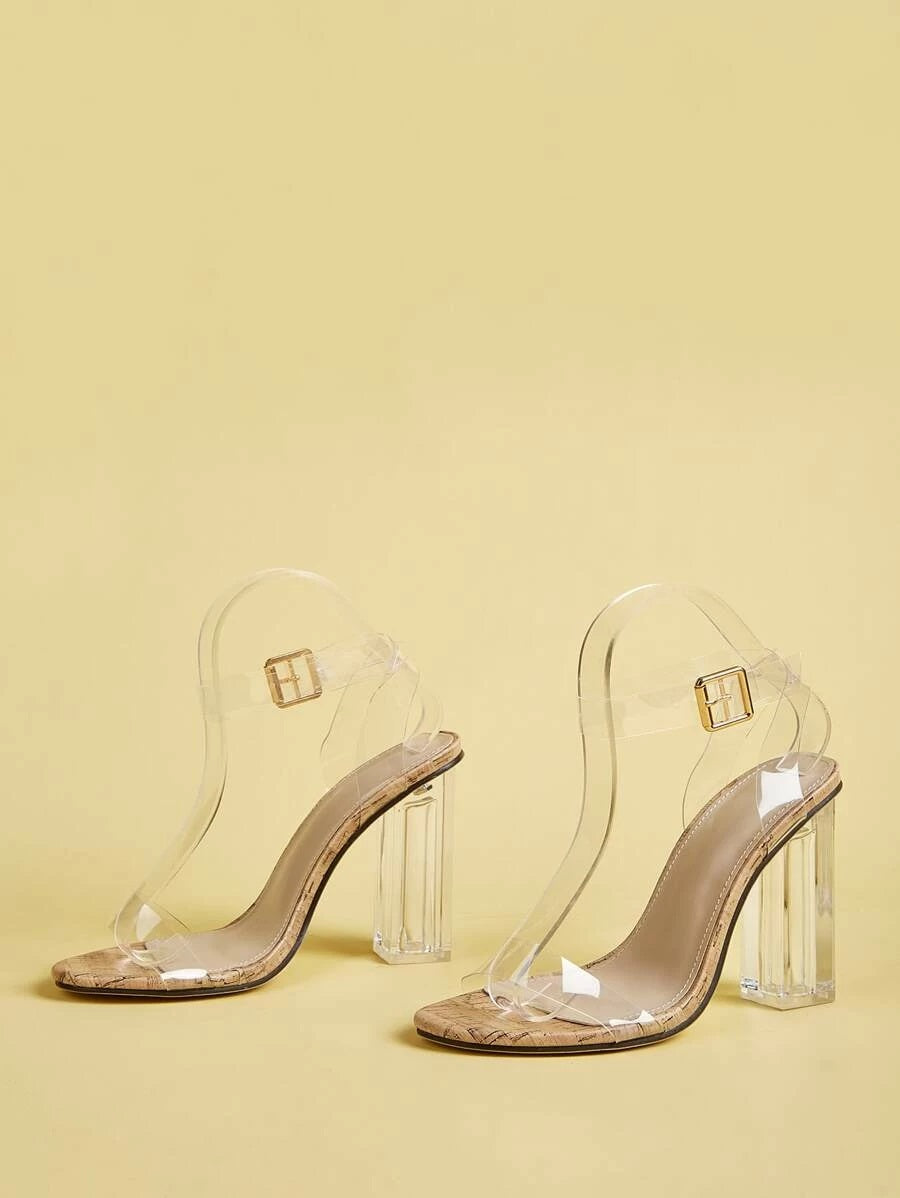 CM-SHS424827 Women Elegant Seoul Style Clear Two Part Chunky Heels - Beige