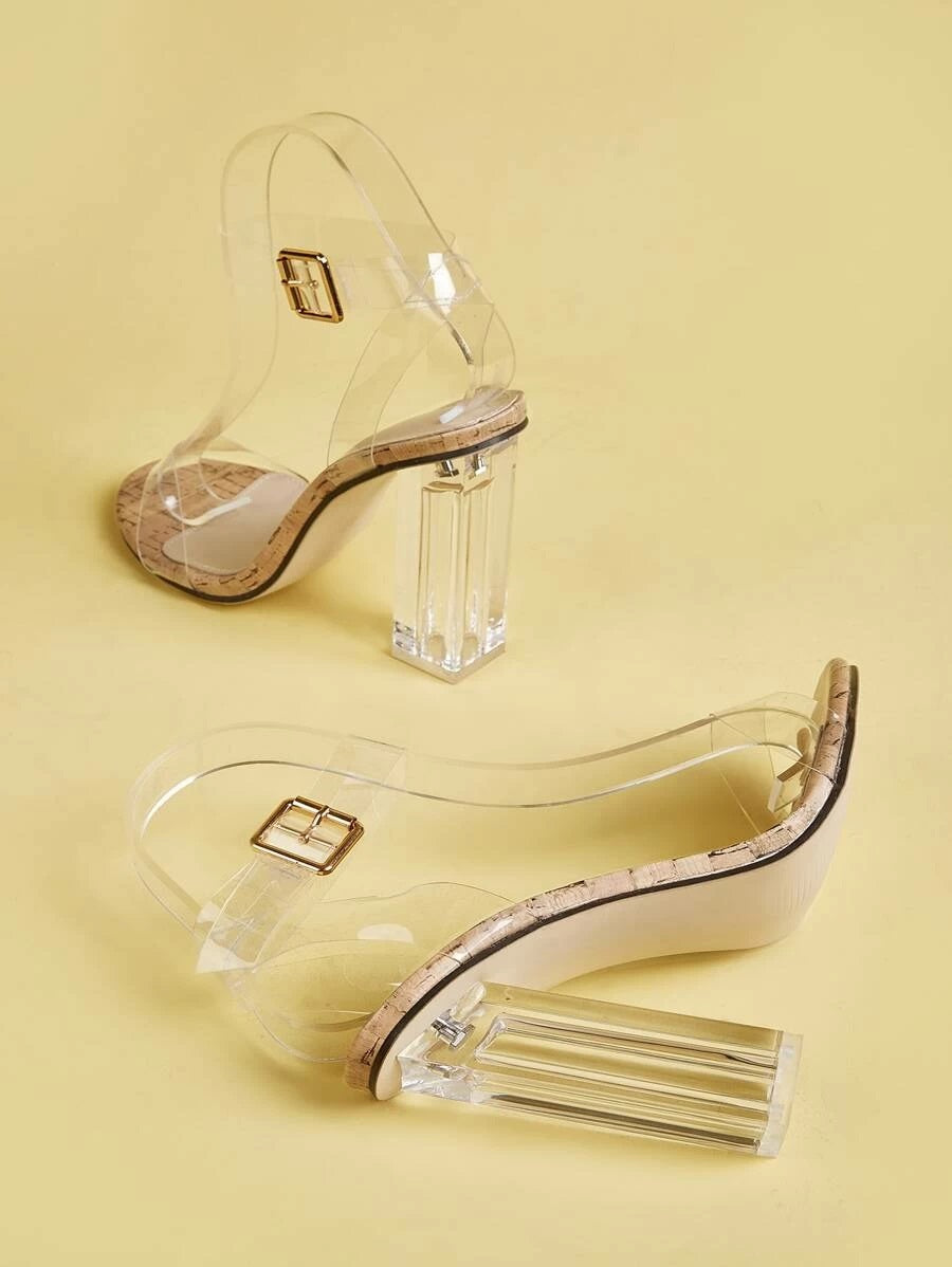CM-SHS424827 Women Elegant Seoul Style Clear Two Part Chunky Heels - Beige