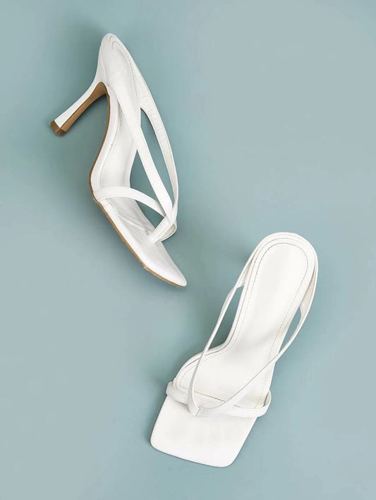 CM-SHS420065 Women Trendy Classic Style Toe Post Stiletto Heeled Mules - White