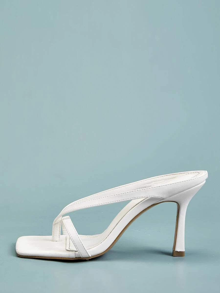 CM-SHS420065 Women Trendy Classic Style Toe Post Stiletto Heeled Mules - White