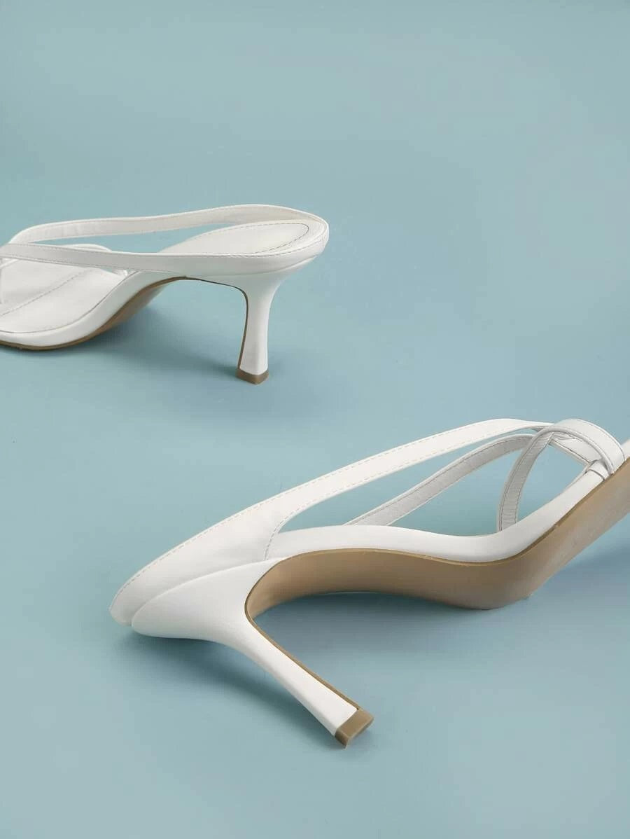 CM-SHS420065 Women Trendy Classic Style Toe Post Stiletto Heeled Mules - White