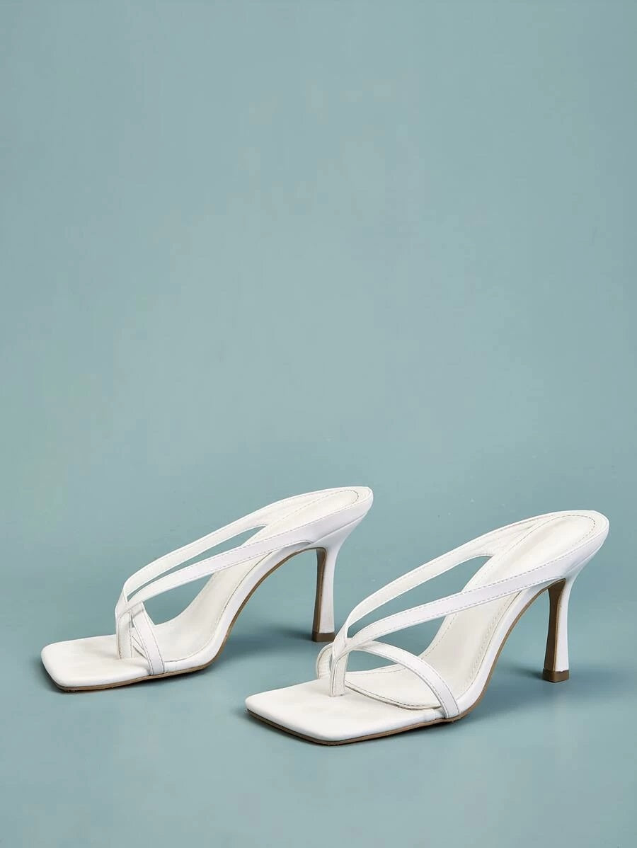 CM-SHS420065 Women Trendy Classic Style Toe Post Stiletto Heeled Mules - White