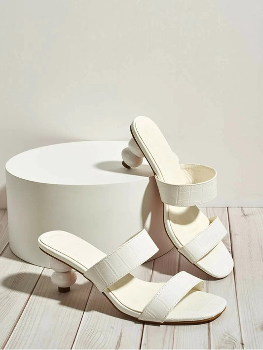 CM-SHS427373 Women Elegant Seoul Style Double Band Heeled Mules - White