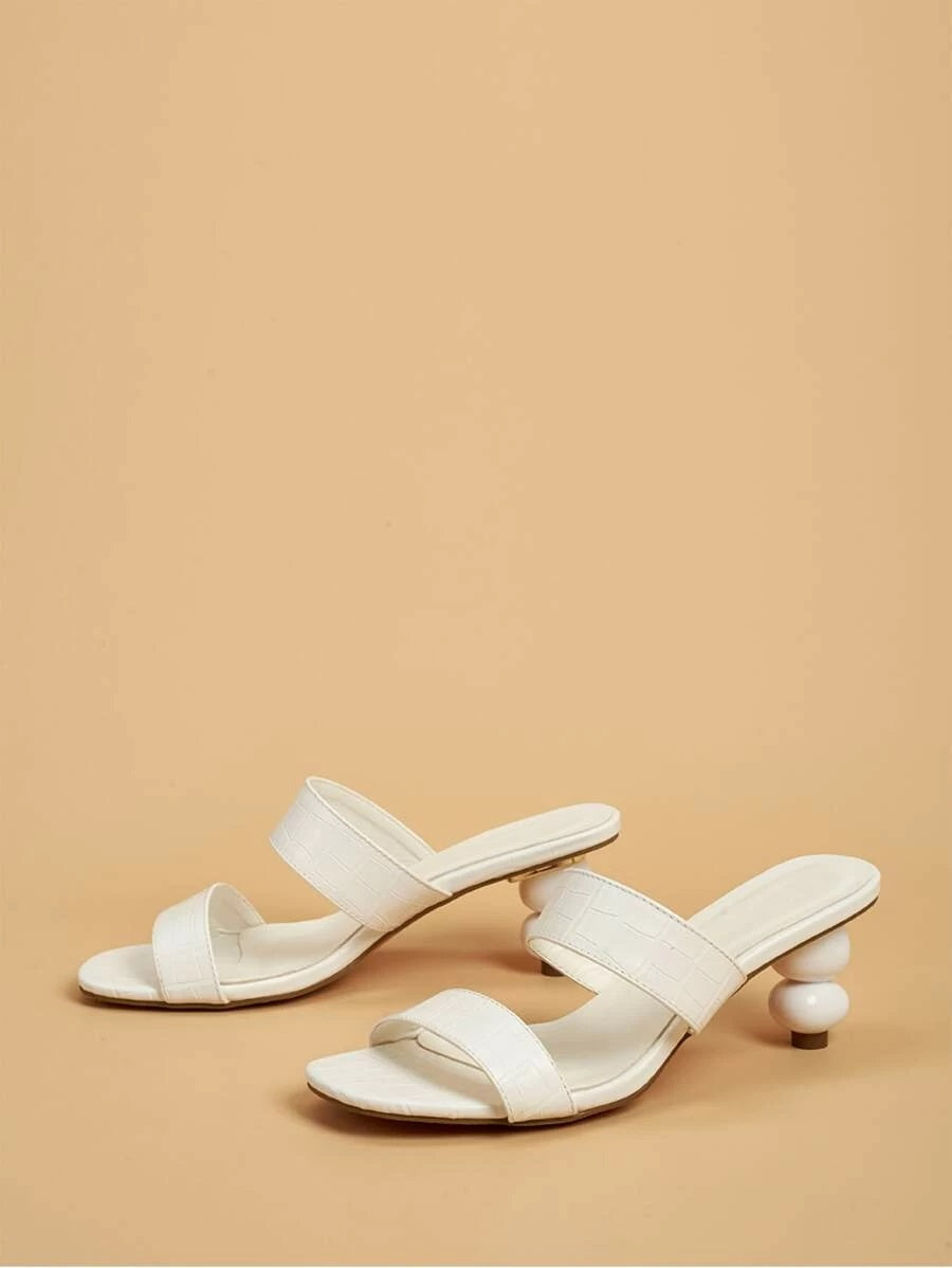 CM-SHS427373 Women Elegant Seoul Style Double Band Heeled Mules - White
