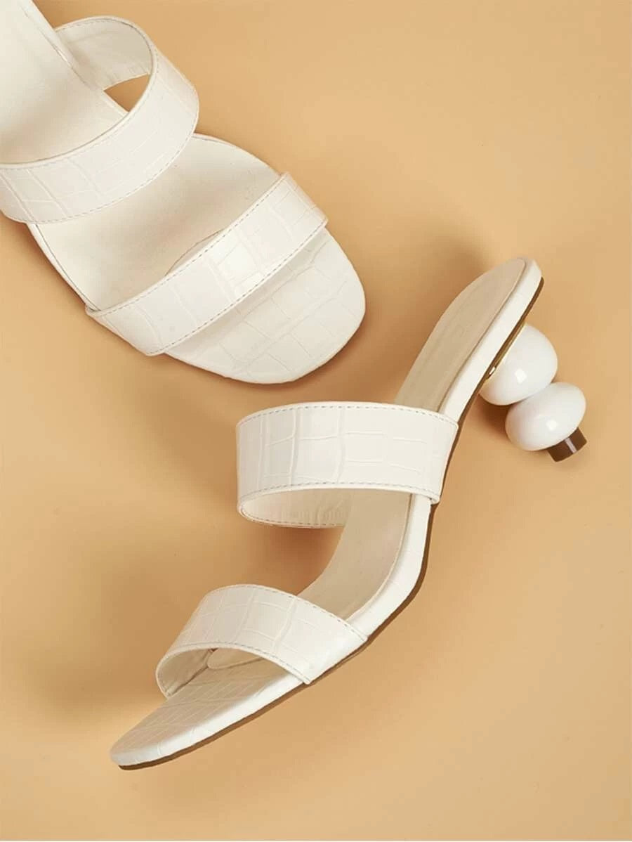 CM-SHS427373 Women Elegant Seoul Style Double Band Heeled Mules - White