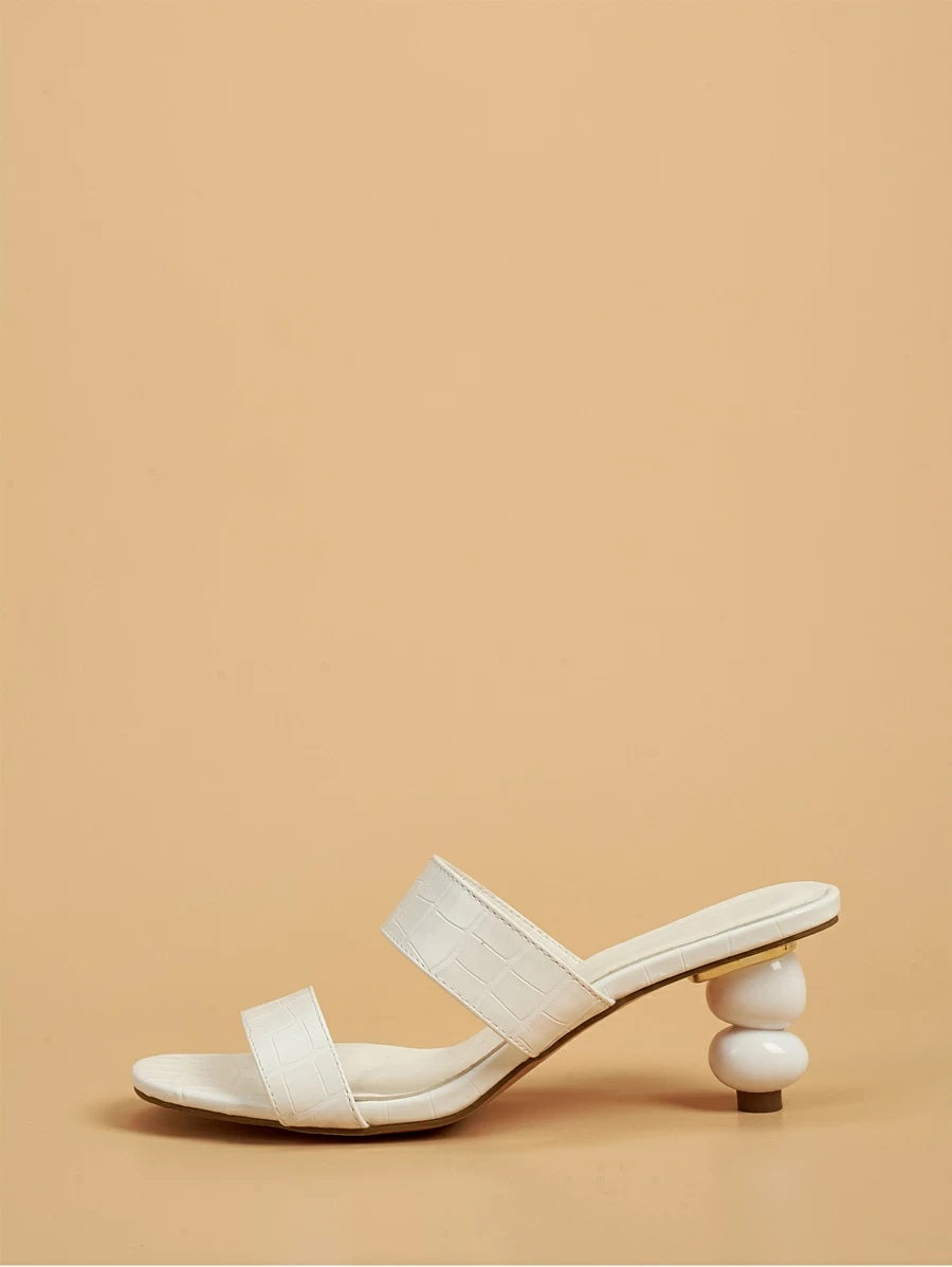 CM-SHS427373 Women Elegant Seoul Style Double Band Heeled Mules - White