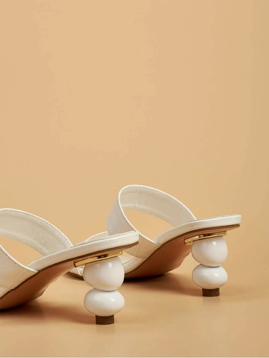 CM-SHS427373 Women Elegant Seoul Style Double Band Heeled Mules - White