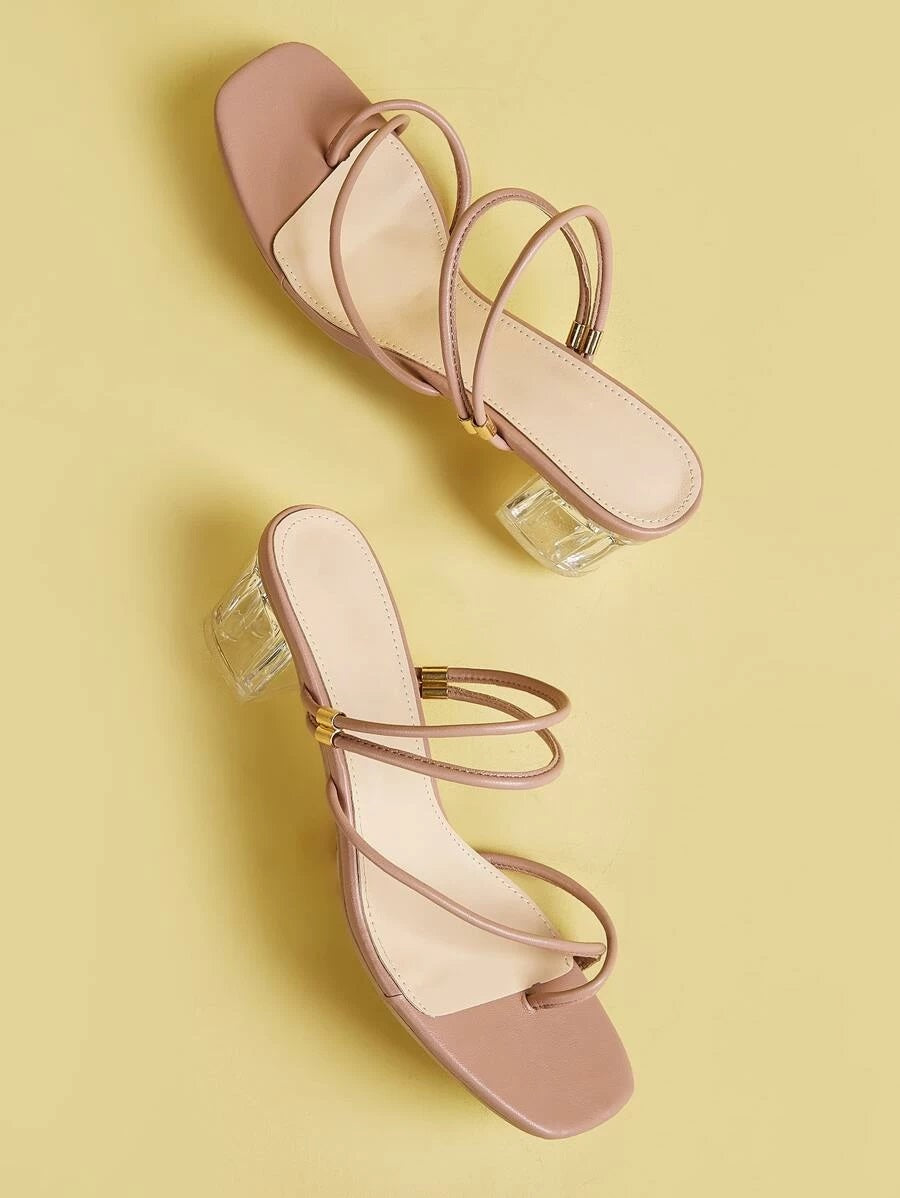 CM-SHS427826 Women Trendy Classic Style Toe Post Thin Strap Block Heeled Mules - Pink
