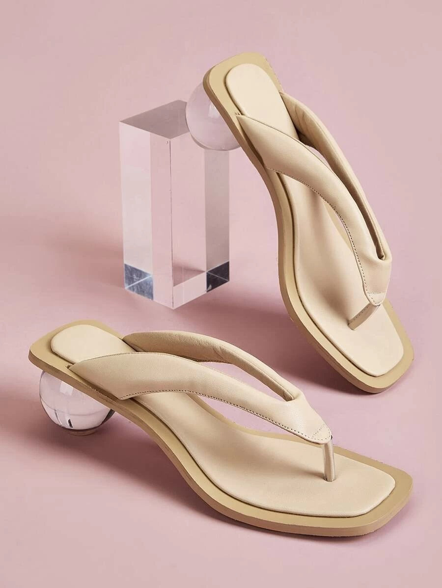 CM-SHS427863 Women Trendy Seoul Style Toe Post Chunky Heeled Mules - Beige