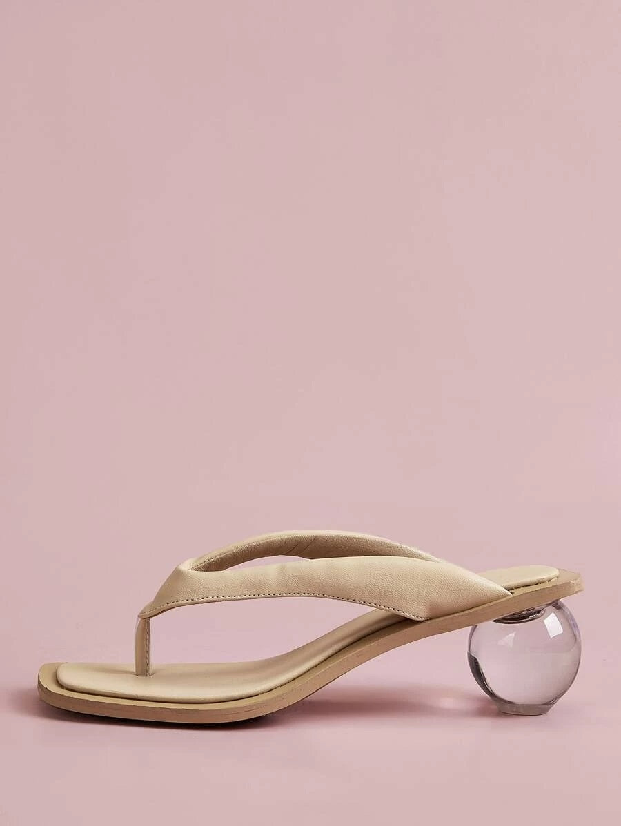 CM-SHS427863 Women Trendy Seoul Style Toe Post Chunky Heeled Mules - Beige