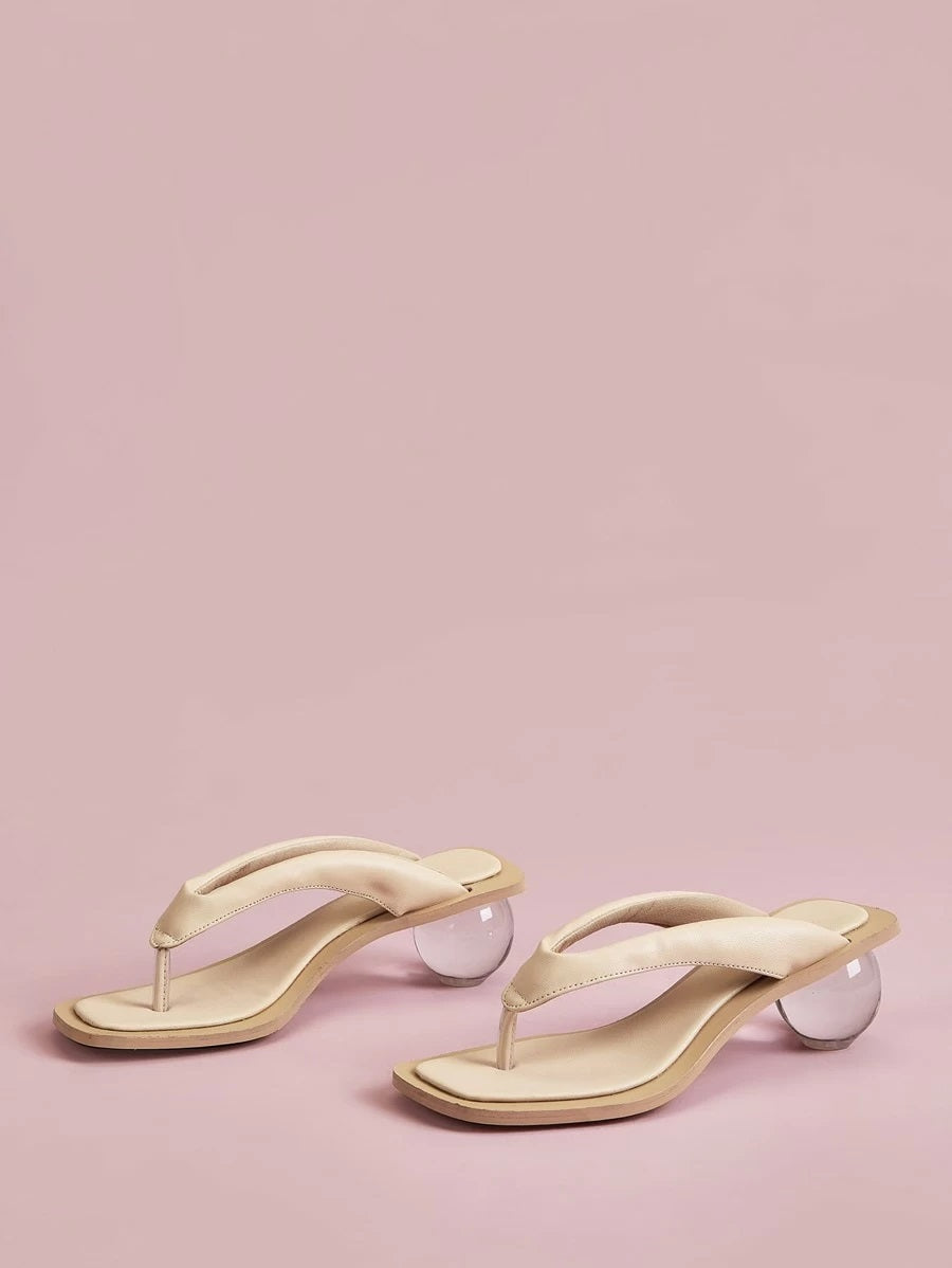 CM-SHS427863 Women Trendy Seoul Style Toe Post Chunky Heeled Mules - Beige