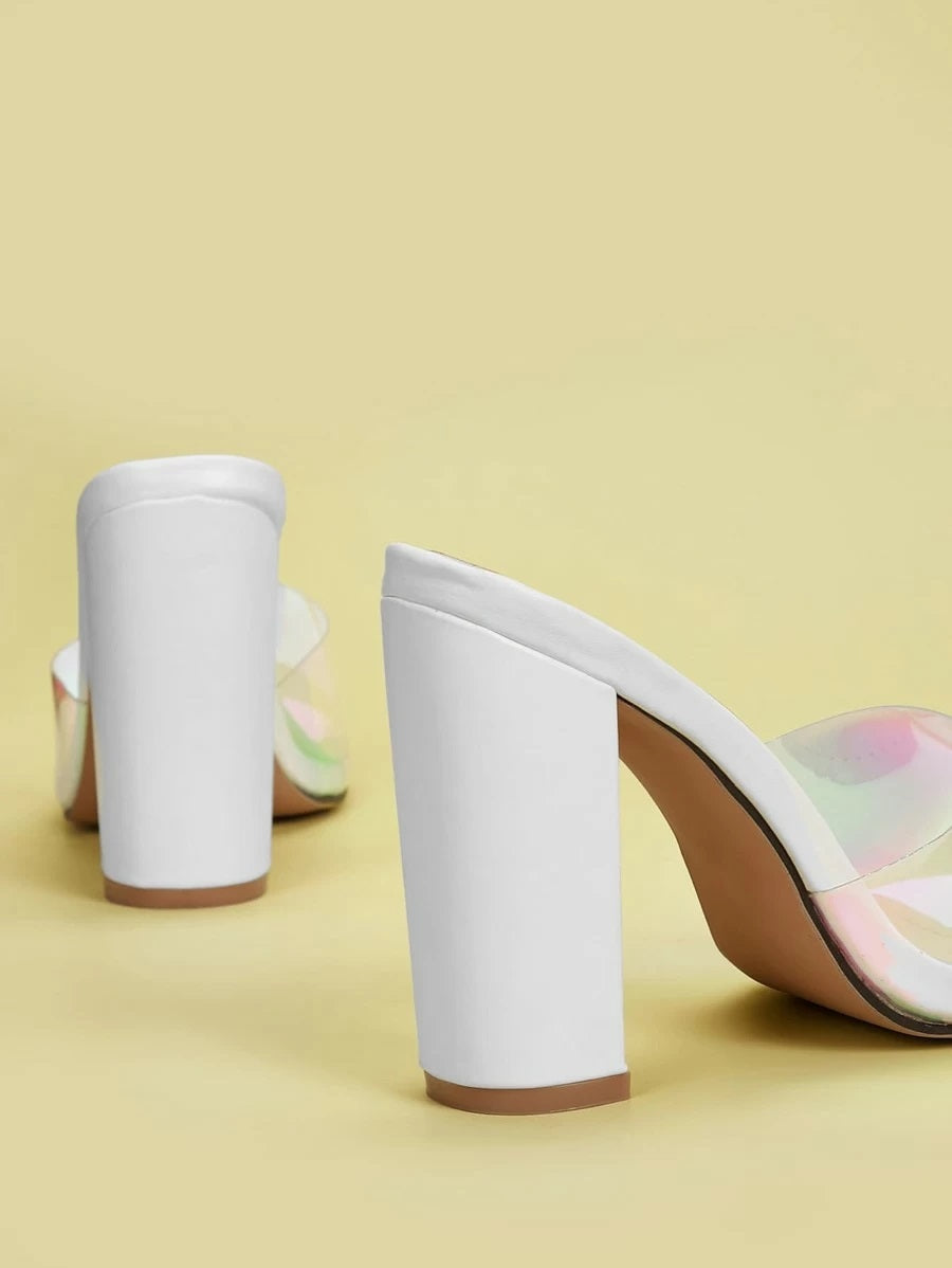 CM-SHS427465 Women Trendy Classic Holographic Chunky Heeled Mules