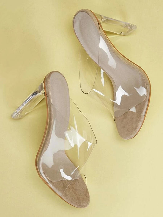 CM-SHS424010 Women Elegant Seoul Style Clear Peep Toe Heeled Mules