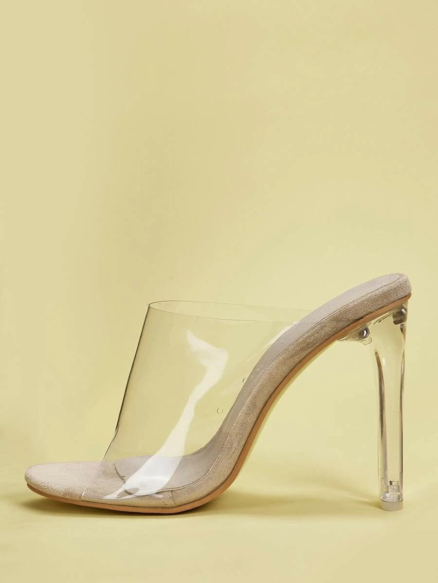 CM-SHS424010 Women Elegant Seoul Style Clear Peep Toe Heeled Mules