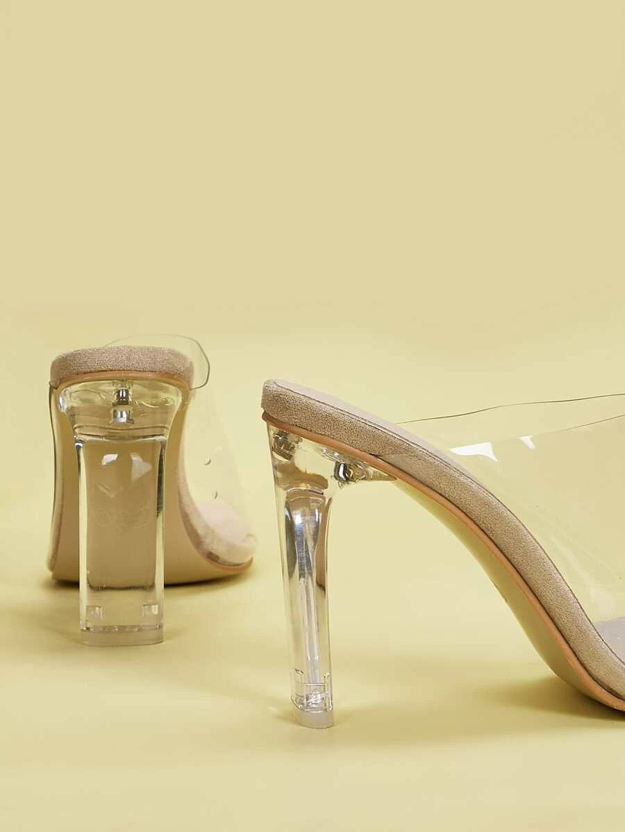 CM-SHS424010 Women Elegant Seoul Style Clear Peep Toe Heeled Mules