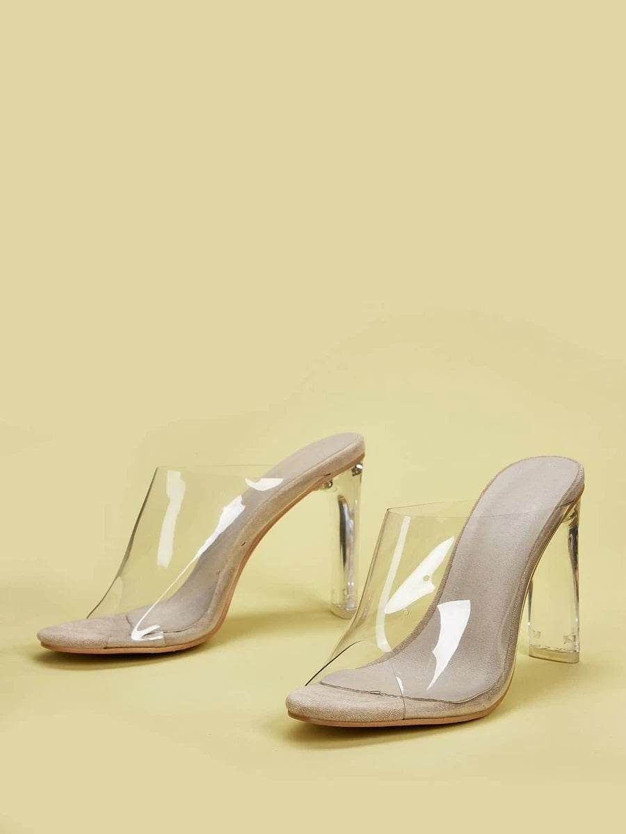 CM-SHS424010 Women Elegant Seoul Style Clear Peep Toe Heeled Mules