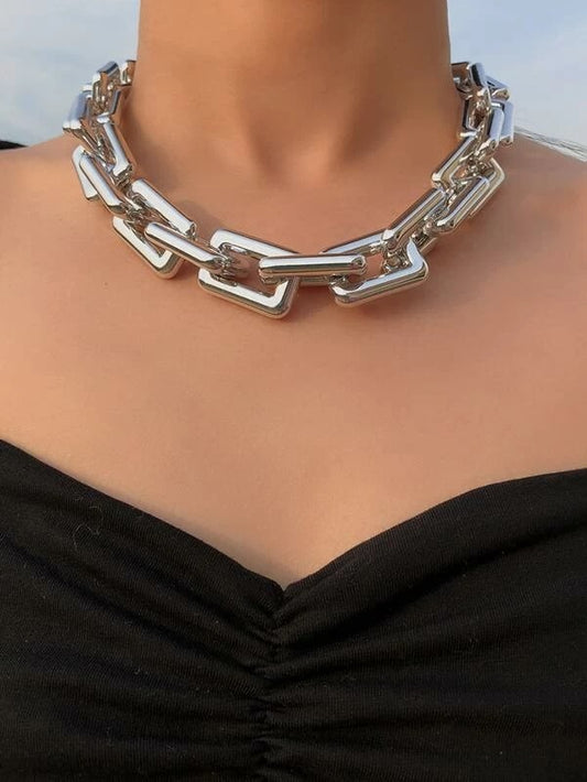 CM-AXS428645 Women Trendy Seoul Style Simple Chain Necklace - Silver