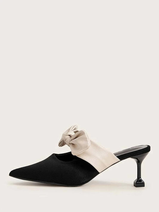 CM-SHS317117 Women Casual Seoul Style Bow Decor Stiletto Heeled Mules