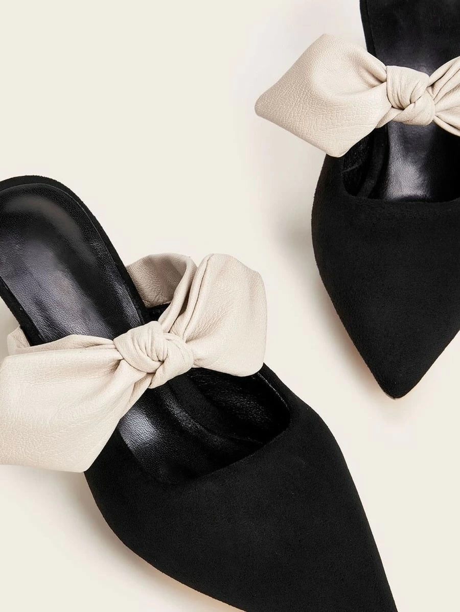CM-SHS317117 Women Casual Seoul Style Bow Decor Stiletto Heeled Mules